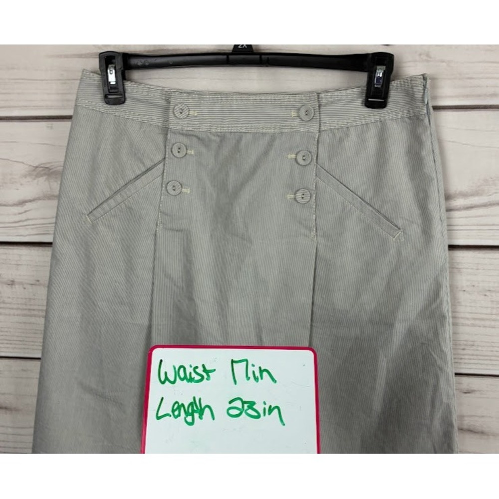 Ann Taylor Loft Blue White Striped Button Front A-Line Skirt Size 10 - Picture 8 of 8